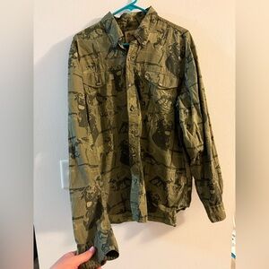 Northcrest Sportsman Green Lab Dog Camo Button Down Shirt Long Sleeve Large